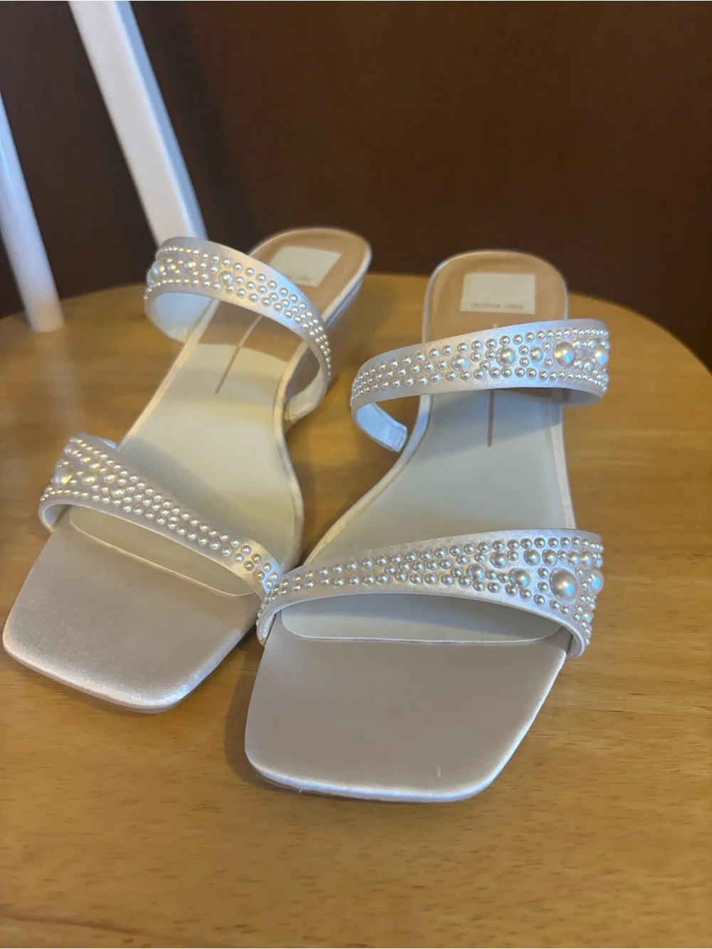Dolce Vita Women's Pearl-Embellished Ivory Wedge Heels
